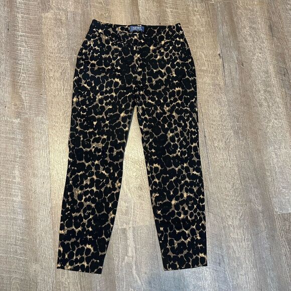 Old Navy Mid Rise Harper Pant Leopard Cheetah Cropped Ankle Size 0 Regular - Picture 1 of 5